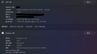 윈도우 11설치후기 (인텔3세대 우회설치)