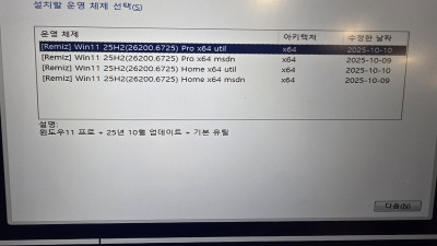 노트북에 Win11 25H2(26200.6725) Pro 설치했습니다.